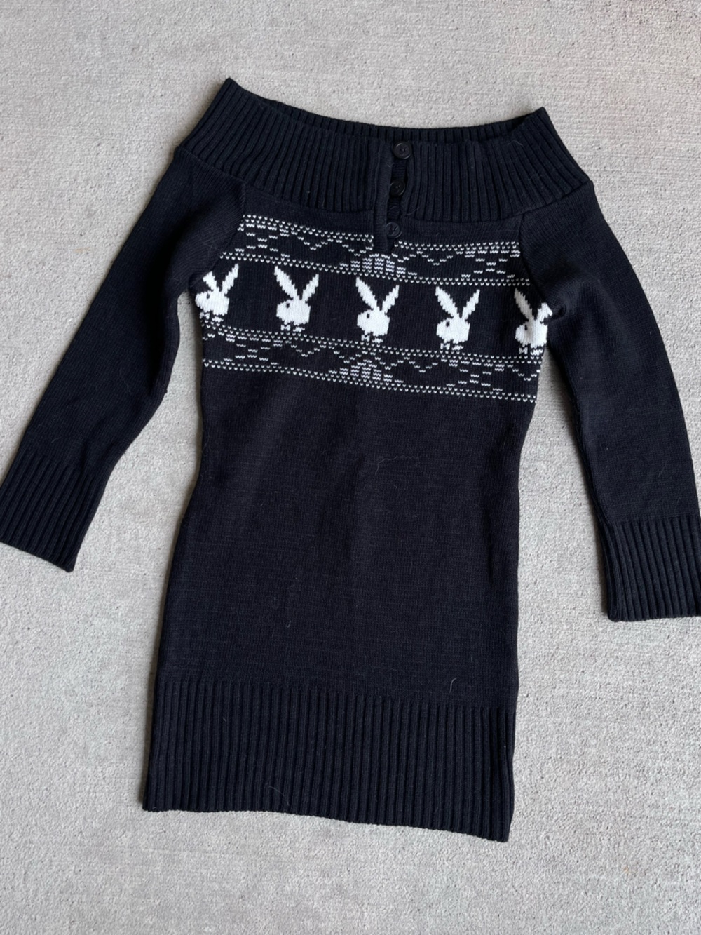 Vintage 90s Y2K playboy bunny rabbit off the shoulder tunic sweater black white